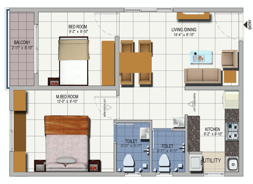 2BHK East Facing 810