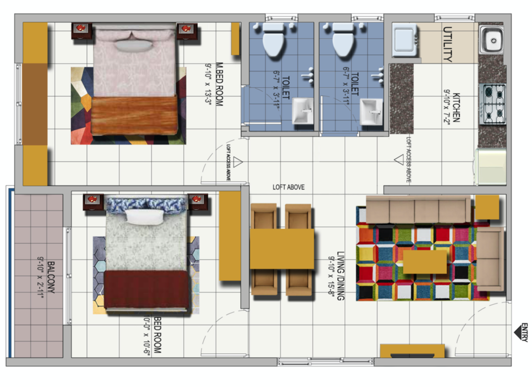 2BHK North Facing 918 Sq.Ft (85 Sq.Mt)