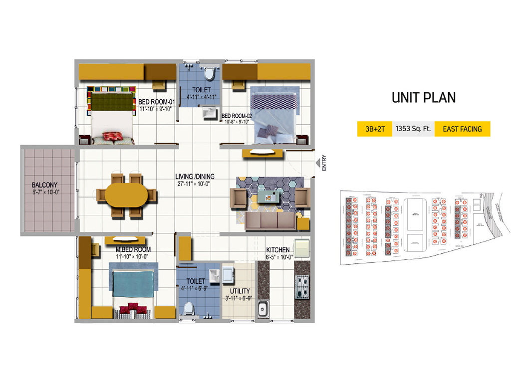 3BHK East Facing 1353
