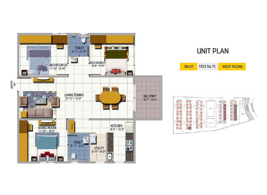 3BHK West Facing 1353