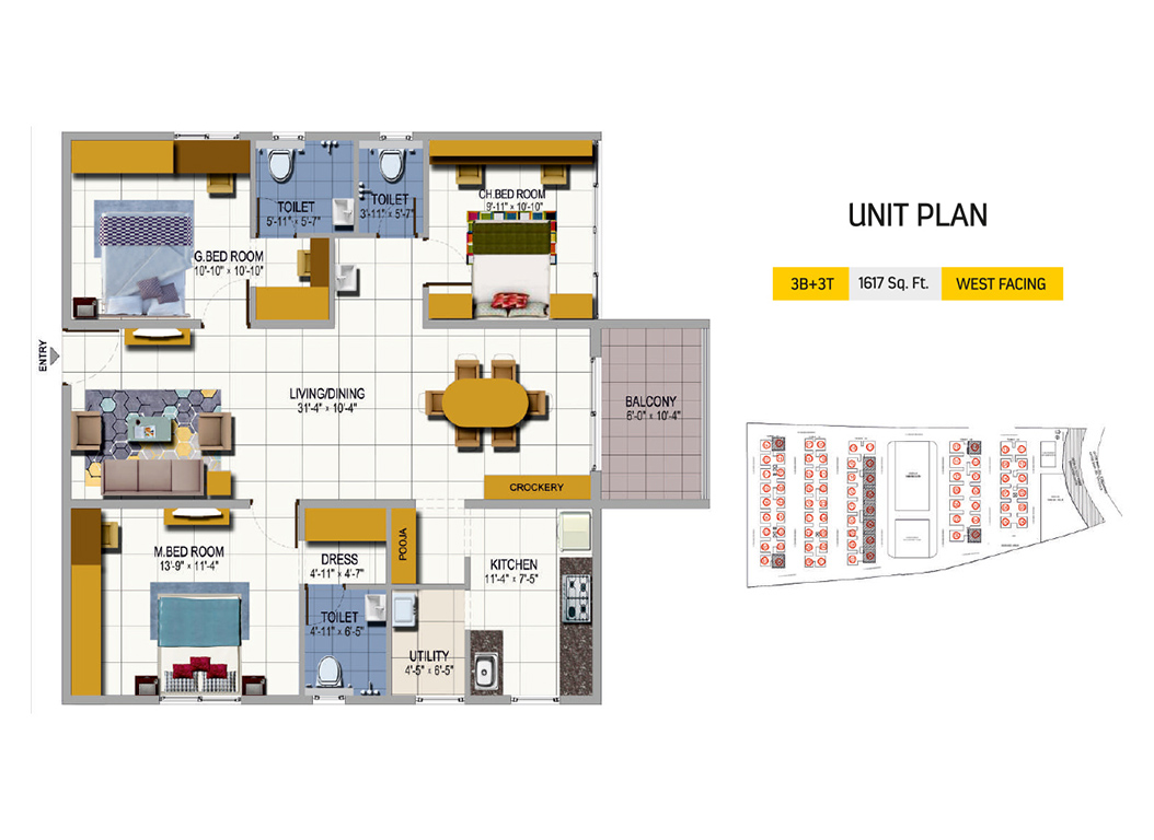 3BHK West Facing 1617