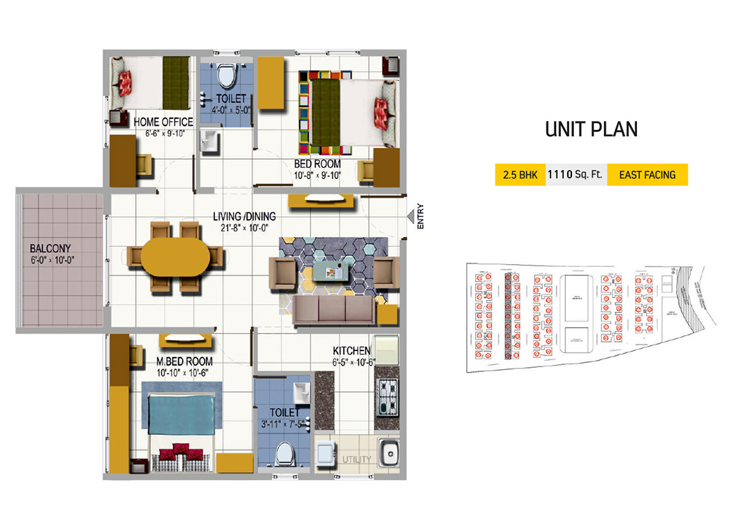 2BHK East Facing 1110