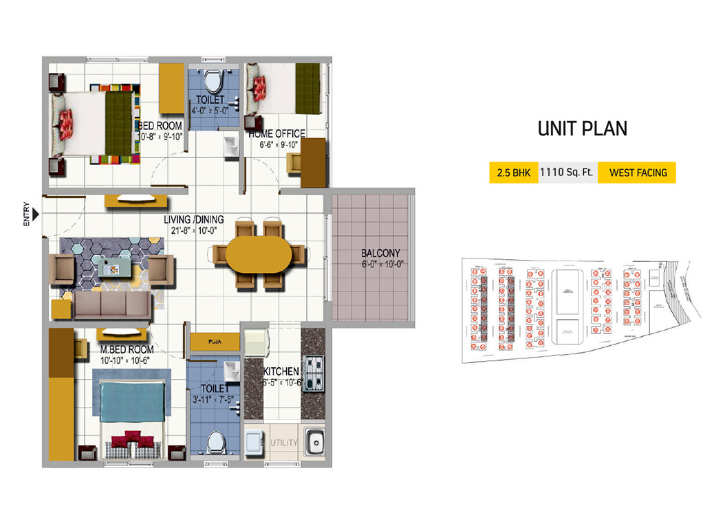 2BHK West Facing 1110
