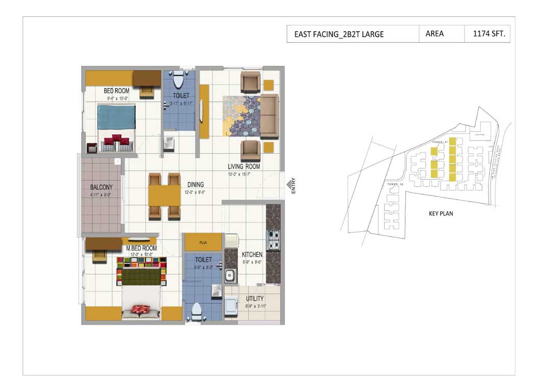 2BHK East Facing 1174