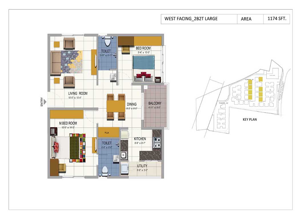 2BHK West Facing 1174