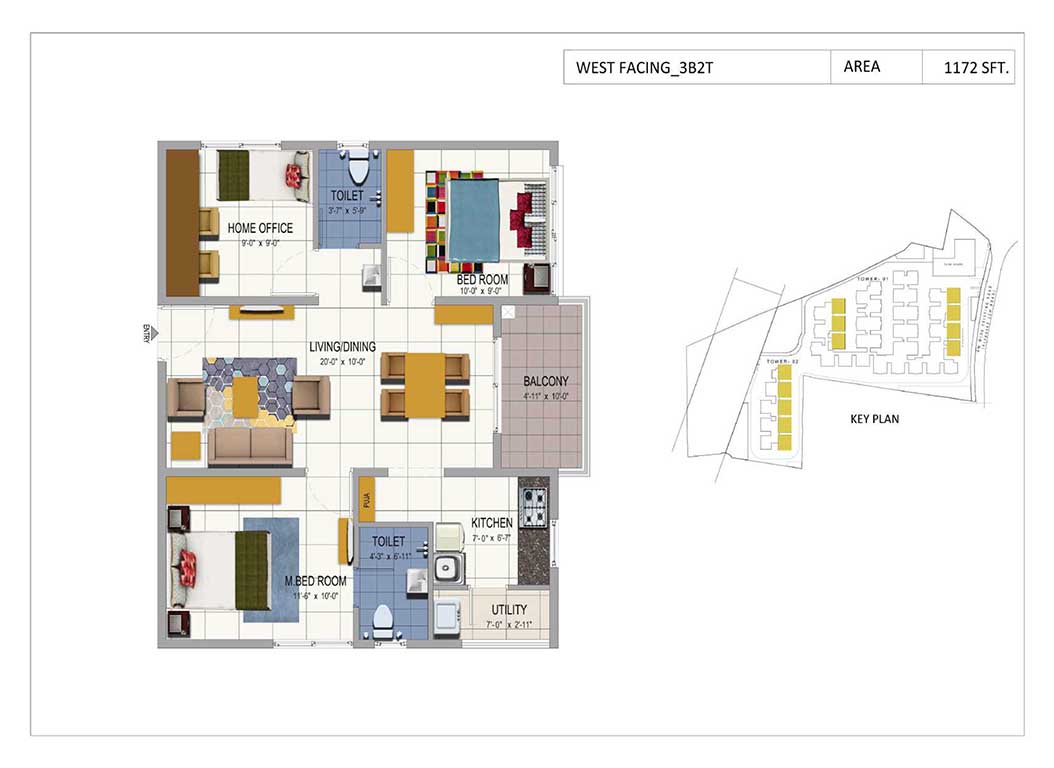 3BHK West Facing 1172