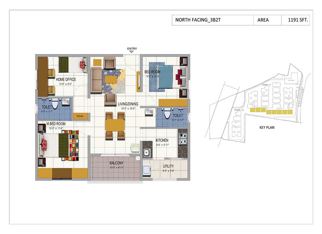 3BHK North Facing 1191
