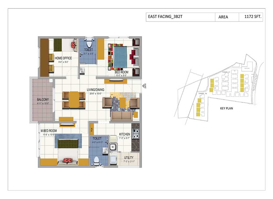 3BHK East Facing 1172